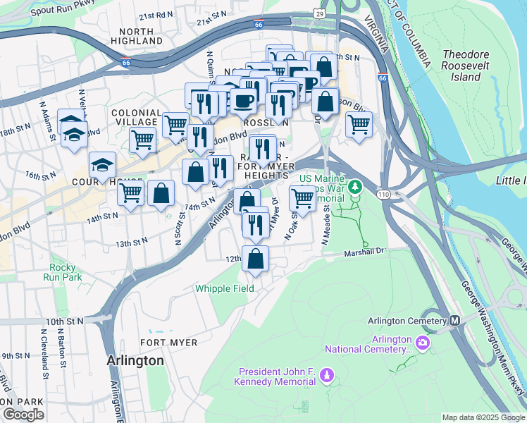 map of restaurants, bars, coffee shops, grocery stores, and more near 101 Independence Avenue Southeast in Washington