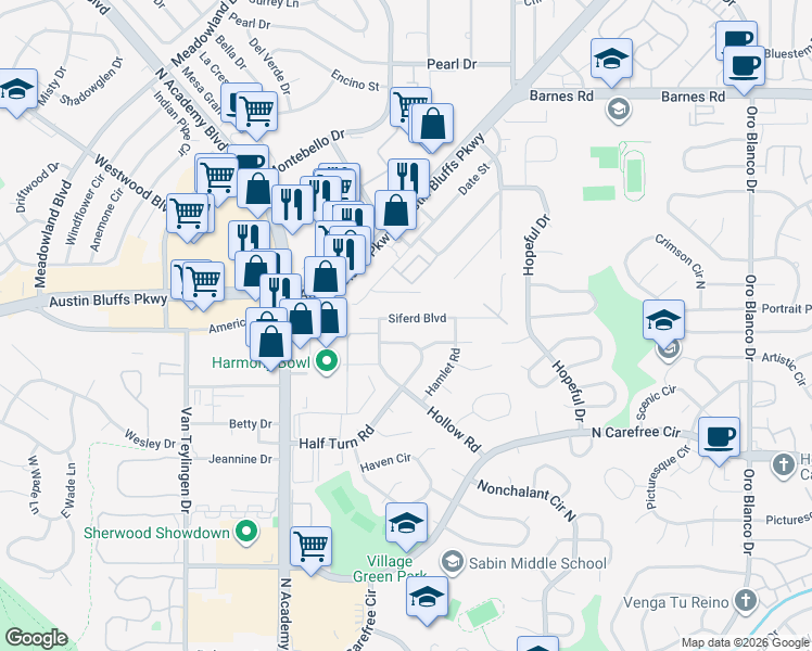 map of restaurants, bars, coffee shops, grocery stores, and more near 111 Lotus Street in Colorado Springs