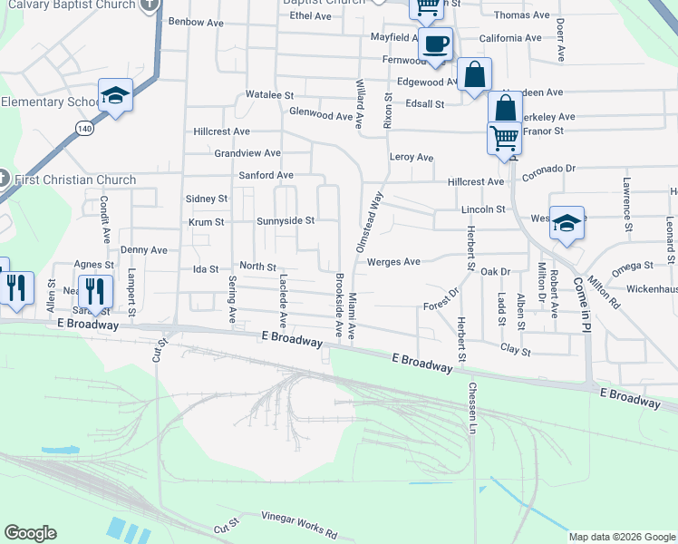 map of restaurants, bars, coffee shops, grocery stores, and more near 500 Brookside Avenue in Alton