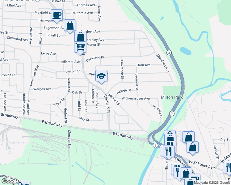 map of restaurants, bars, coffee shops, grocery stores, and more near 3506 Oscar Avenue in Alton