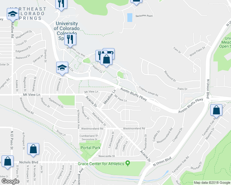 map of restaurants, bars, coffee shops, grocery stores, and more near in Colorado Springs