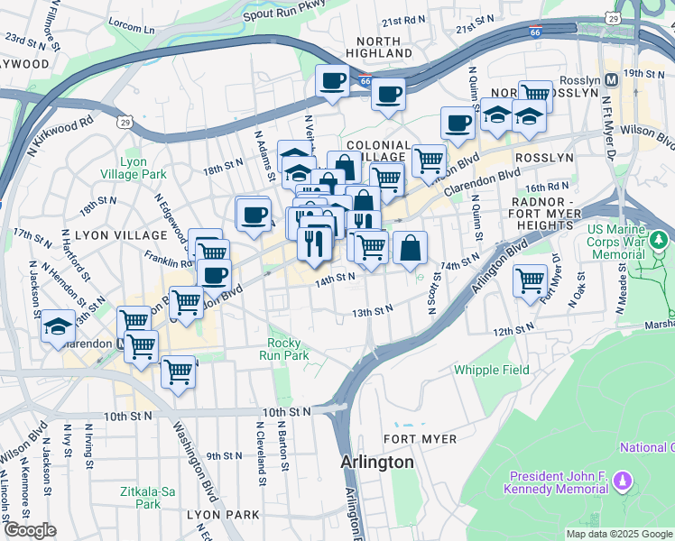 map of restaurants, bars, coffee shops, grocery stores, and more near 101 Independence Avenue Southeast in Washington
