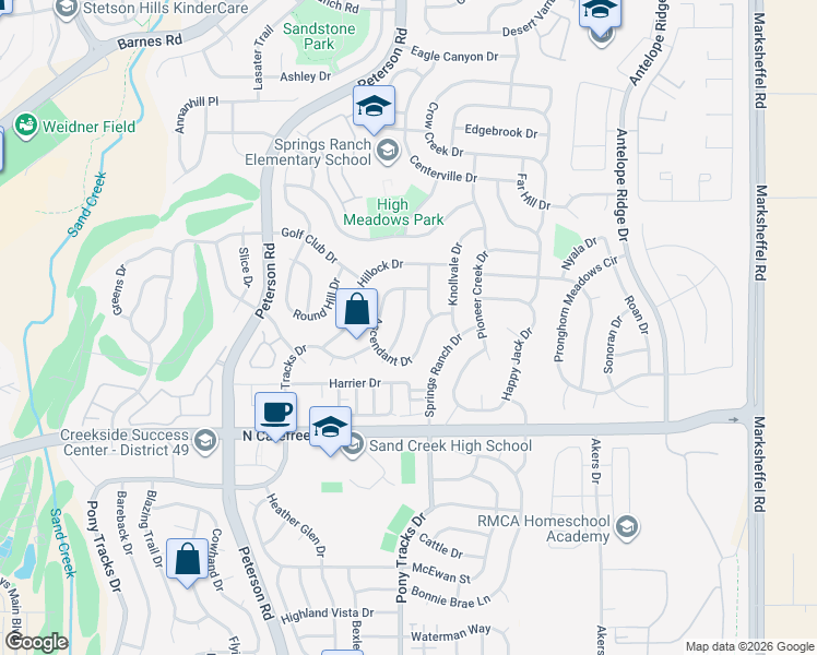map of restaurants, bars, coffee shops, grocery stores, and more near 4166 Heathmoor Drive in Colorado Springs