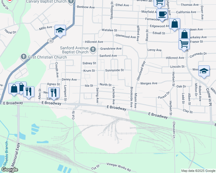 map of restaurants, bars, coffee shops, grocery stores, and more near 2723 North Street in Alton