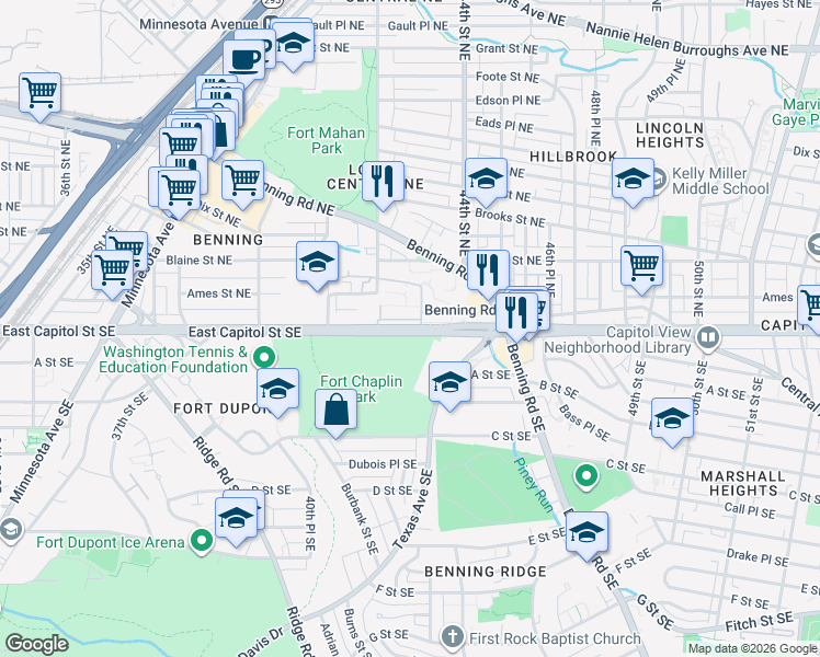 map of restaurants, bars, coffee shops, grocery stores, and more near 101 Independence Avenue Southeast in Washington