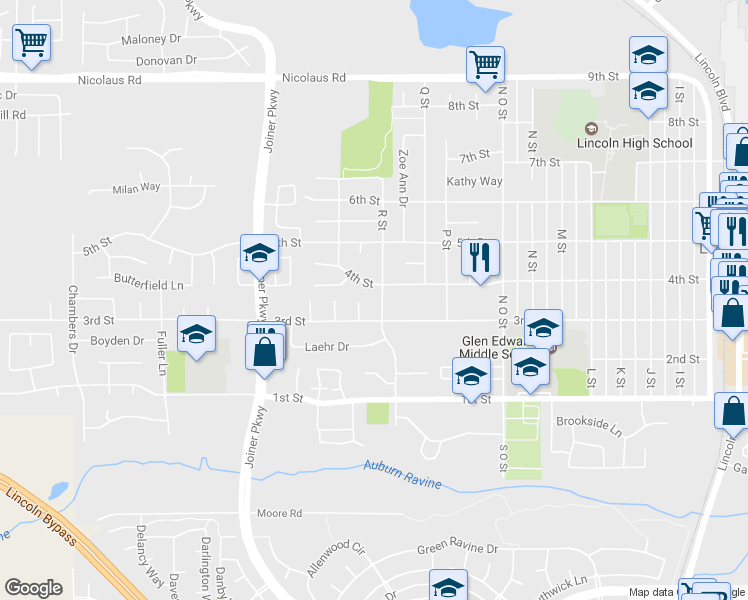 map of restaurants, bars, coffee shops, grocery stores, and more near 370 R Street in Lincoln