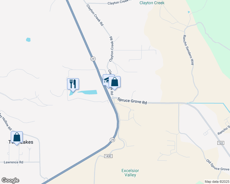 map of restaurants, bars, coffee shops, grocery stores, and more near 11270 Clayton Creek Road in Lower Lake