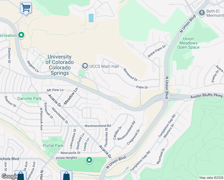 map of restaurants, bars, coffee shops, grocery stores, and more near 14 Cragmor Village Road in Colorado Springs