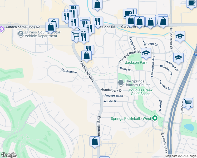 map of restaurants, bars, coffee shops, grocery stores, and more near 4022 Star View in Colorado Springs