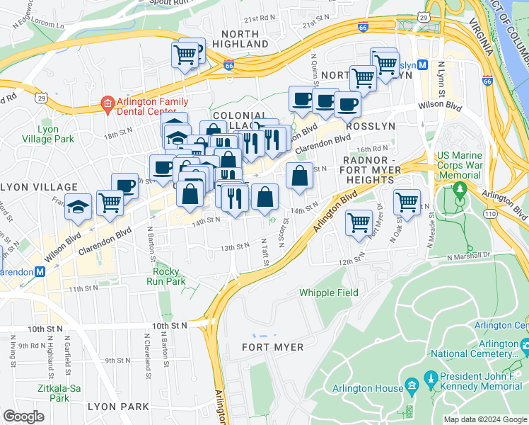map of restaurants, bars, coffee shops, grocery stores, and more near 101 Independence Avenue Southeast in Washington