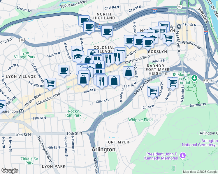 map of restaurants, bars, coffee shops, grocery stores, and more near 101 Independence Avenue Southeast in Washington
