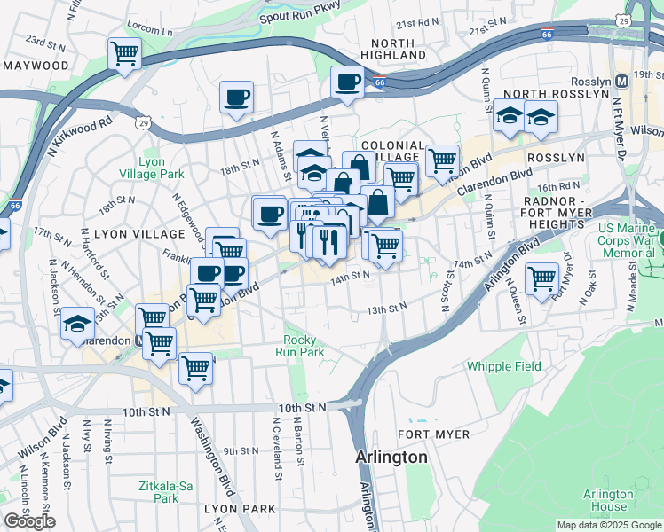 map of restaurants, bars, coffee shops, grocery stores, and more near 101 Independence Avenue Southeast in Washington