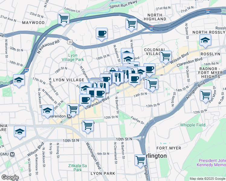map of restaurants, bars, coffee shops, grocery stores, and more near 101 Independence Avenue Southeast in Washington