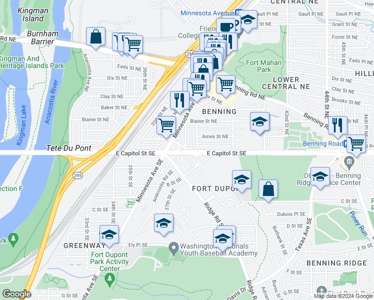 map of restaurants, bars, coffee shops, grocery stores, and more near 101 Independence Avenue Southeast in Washington