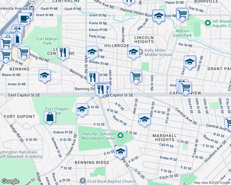 map of restaurants, bars, coffee shops, grocery stores, and more near 101 Independence Avenue Southeast in Washington