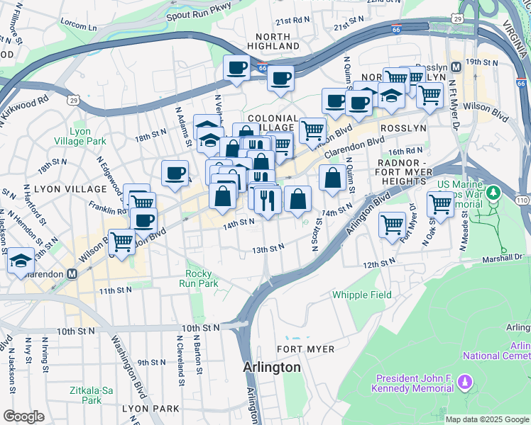 map of restaurants, bars, coffee shops, grocery stores, and more near 101 Independence Avenue Southeast in Washington