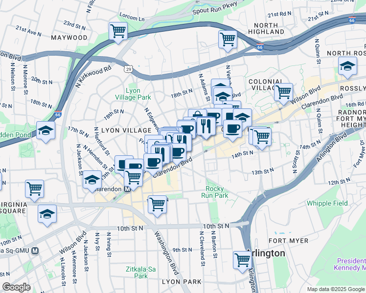map of restaurants, bars, coffee shops, grocery stores, and more near 101 Independence Avenue Southeast in Washington