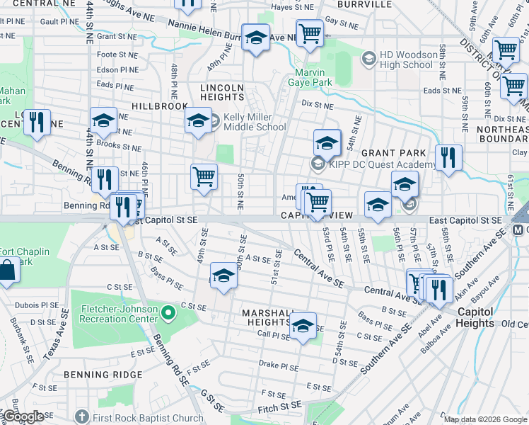 map of restaurants, bars, coffee shops, grocery stores, and more near 101 Independence Avenue Southeast in Washington