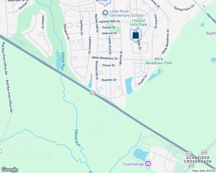 map of restaurants, bars, coffee shops, grocery stores, and more near 26213 Lands End Drive in Chantilly
