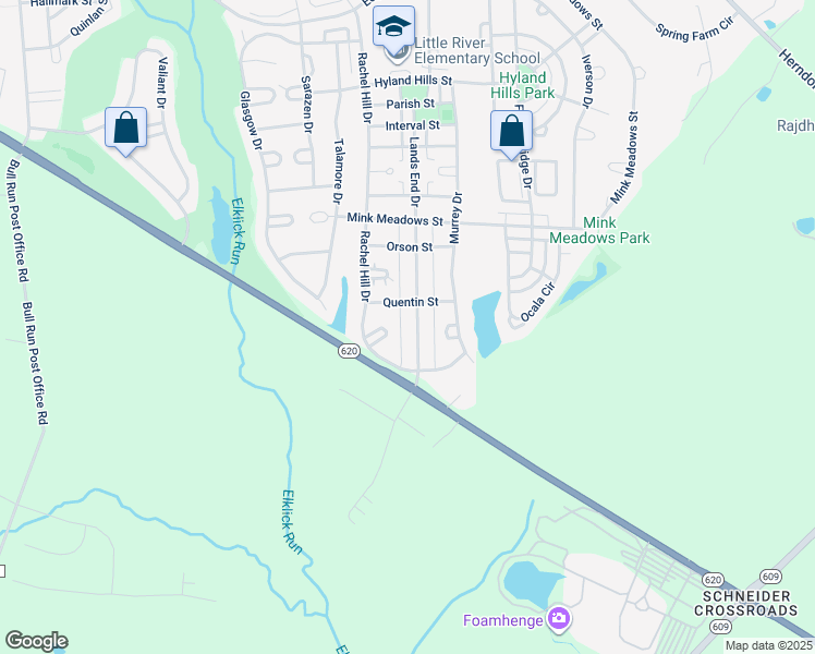 map of restaurants, bars, coffee shops, grocery stores, and more near 26213 Lands End Drive in Chantilly