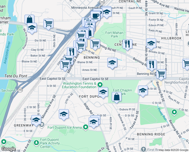 map of restaurants, bars, coffee shops, grocery stores, and more near 101 Independence Avenue Southeast in Washington