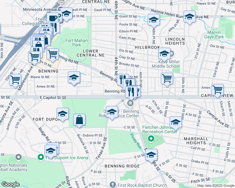 map of restaurants, bars, coffee shops, grocery stores, and more near 101 Independence Avenue Southeast in Washington