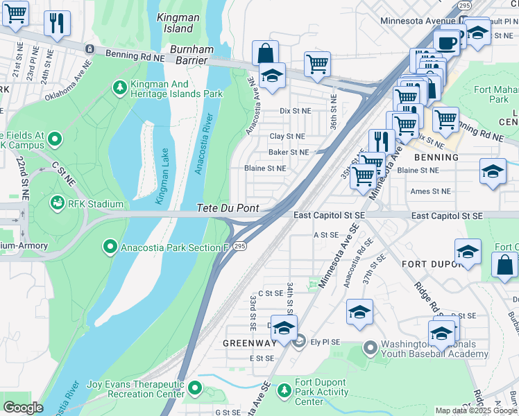 map of restaurants, bars, coffee shops, grocery stores, and more near 101 Independence Avenue Southeast in Washington