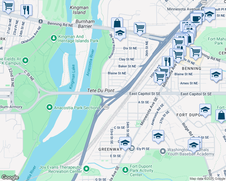 map of restaurants, bars, coffee shops, grocery stores, and more near 101 Independence Avenue Southeast in Washington