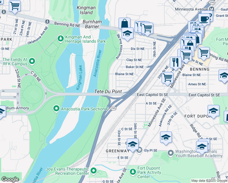 map of restaurants, bars, coffee shops, grocery stores, and more near 101 Independence Avenue Southeast in Washington