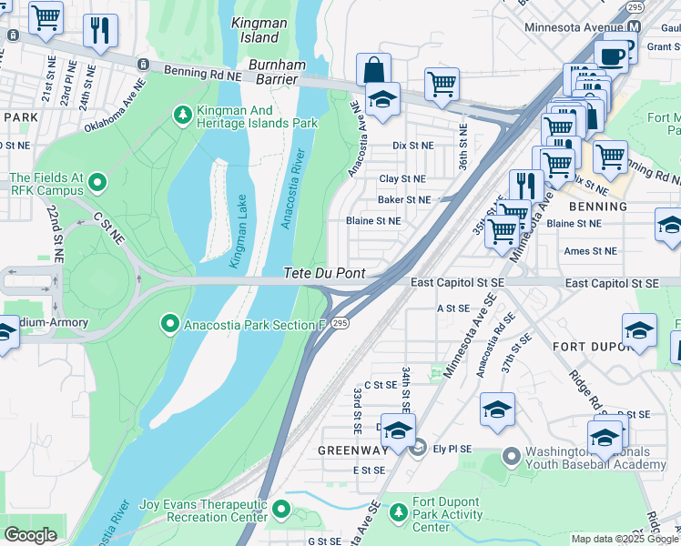 map of restaurants, bars, coffee shops, grocery stores, and more near 101 Independence Avenue Southeast in Washington