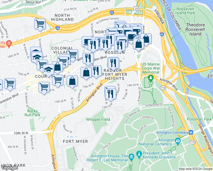 map of restaurants, bars, coffee shops, grocery stores, and more near 101 Independence Avenue Southeast in Washington