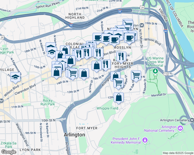 map of restaurants, bars, coffee shops, grocery stores, and more near 101 Independence Avenue Southeast in Washington