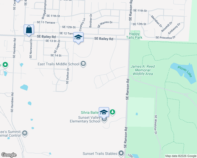 map of restaurants, bars, coffee shops, grocery stores, and more near 1300 Southeast Ranson Road in Lee's Summit