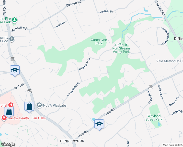 map of restaurants, bars, coffee shops, grocery stores, and more near 3280 Tilton Valley Drive in Fairfax
