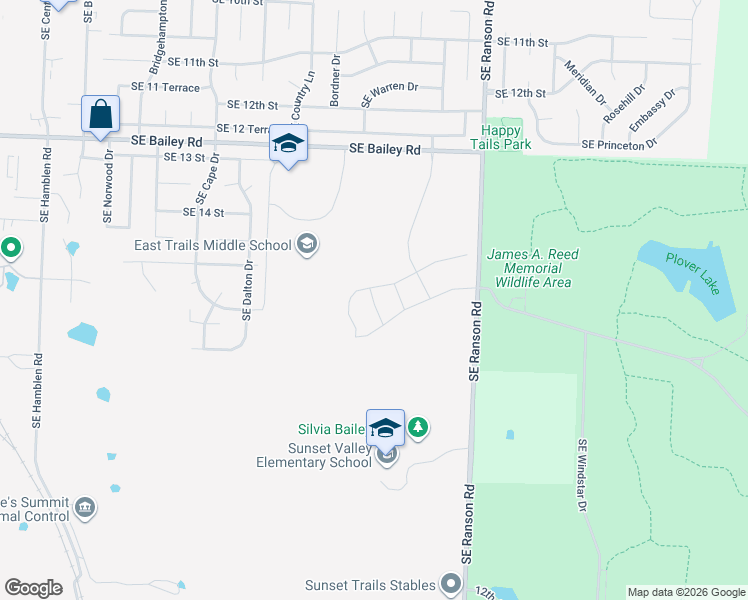 map of restaurants, bars, coffee shops, grocery stores, and more near 1300 Southeast Ranson Road in Lee's Summit