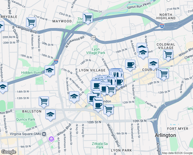 map of restaurants, bars, coffee shops, grocery stores, and more near 101 Independence Avenue Southeast in Washington