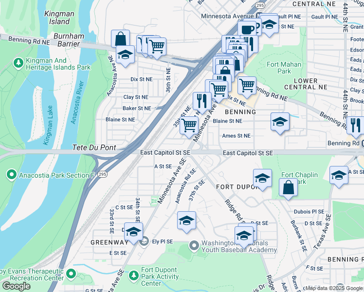 map of restaurants, bars, coffee shops, grocery stores, and more near 101 Independence Avenue Southeast in Washington