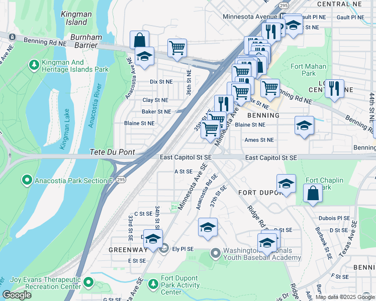 map of restaurants, bars, coffee shops, grocery stores, and more near 101 Independence Avenue Southeast in Washington