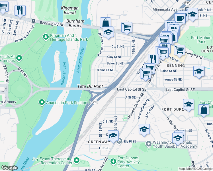 map of restaurants, bars, coffee shops, grocery stores, and more near 101 Independence Avenue Southeast in Washington