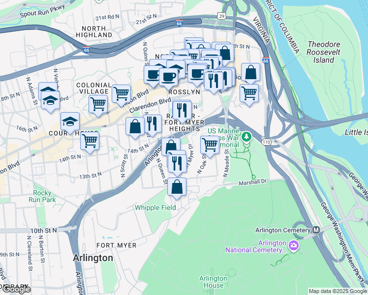 map of restaurants, bars, coffee shops, grocery stores, and more near 101 Independence Avenue Southeast in Washington