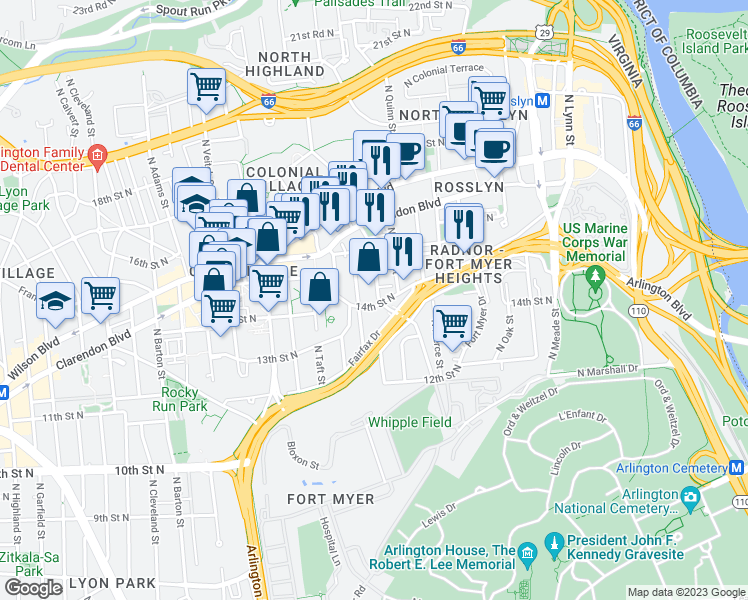map of restaurants, bars, coffee shops, grocery stores, and more near 101 Independence Avenue Southeast in Washington