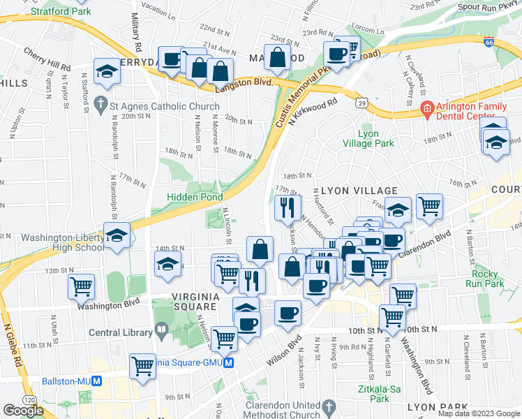 map of restaurants, bars, coffee shops, grocery stores, and more near 101 Independence Avenue Southeast in Washington