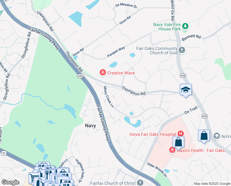 map of restaurants, bars, coffee shops, grocery stores, and more near 3500 Rushton Road in Fairfax