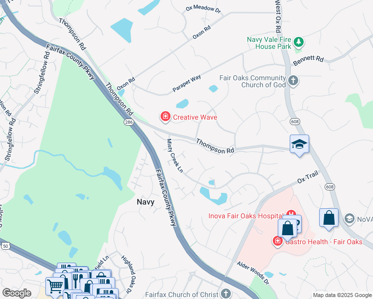 map of restaurants, bars, coffee shops, grocery stores, and more near 3500 Rushton Road in Fairfax