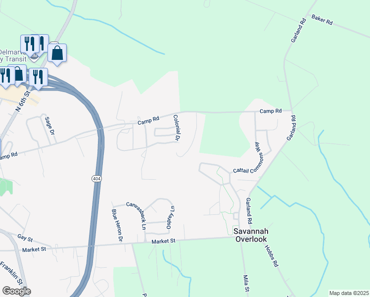 map of restaurants, bars, coffee shops, grocery stores, and more near 410 Colonial Drive in Denton