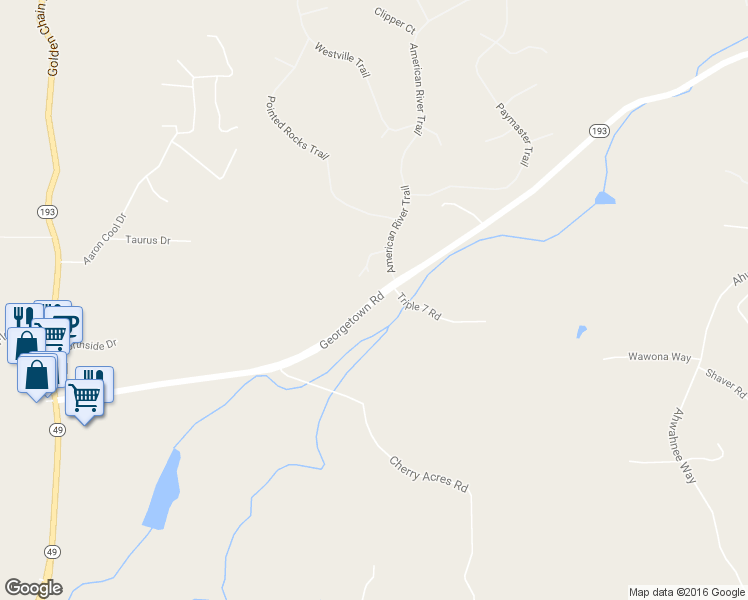 map of restaurants, bars, coffee shops, grocery stores, and more near 1379 Highway 193 in Cool