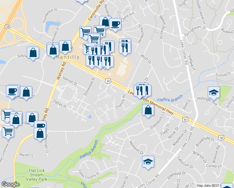 map of restaurants, bars, coffee shops, grocery stores, and more near 4051 Kimberley Glen Court in Chantilly