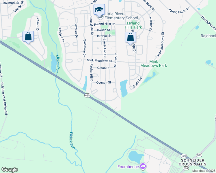 map of restaurants, bars, coffee shops, grocery stores, and more near 26208 Lands End Drive in Chantilly