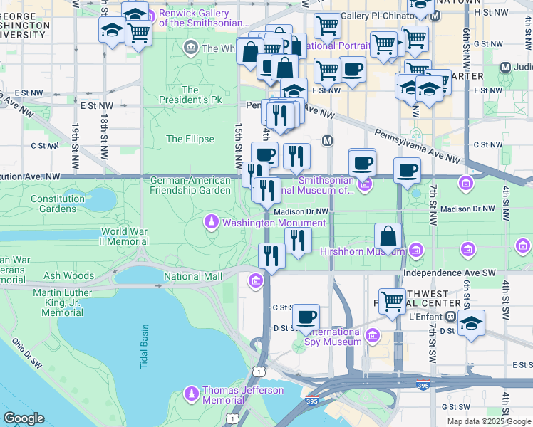 map of restaurants, bars, coffee shops, grocery stores, and more near in Washington
