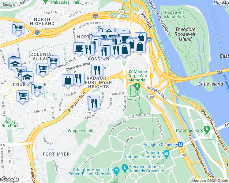 map of restaurants, bars, coffee shops, grocery stores, and more near 101 Independence Avenue Southeast in Washington